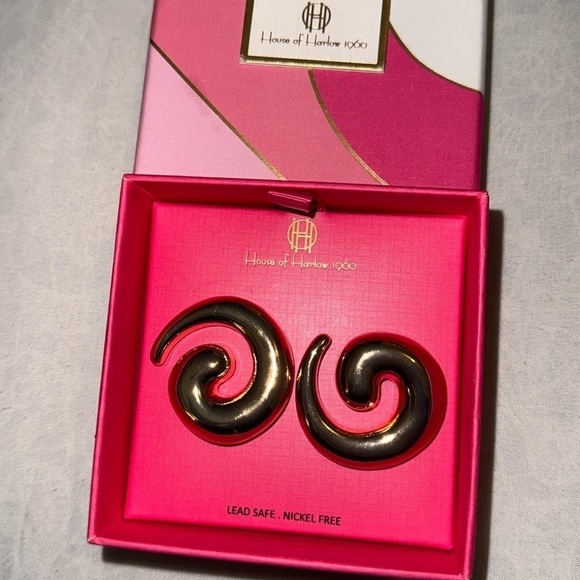 House of Harlow 1960 Woman Gold Statement Swirl Earrings NEW NO TAGS - Picture 3 of 5